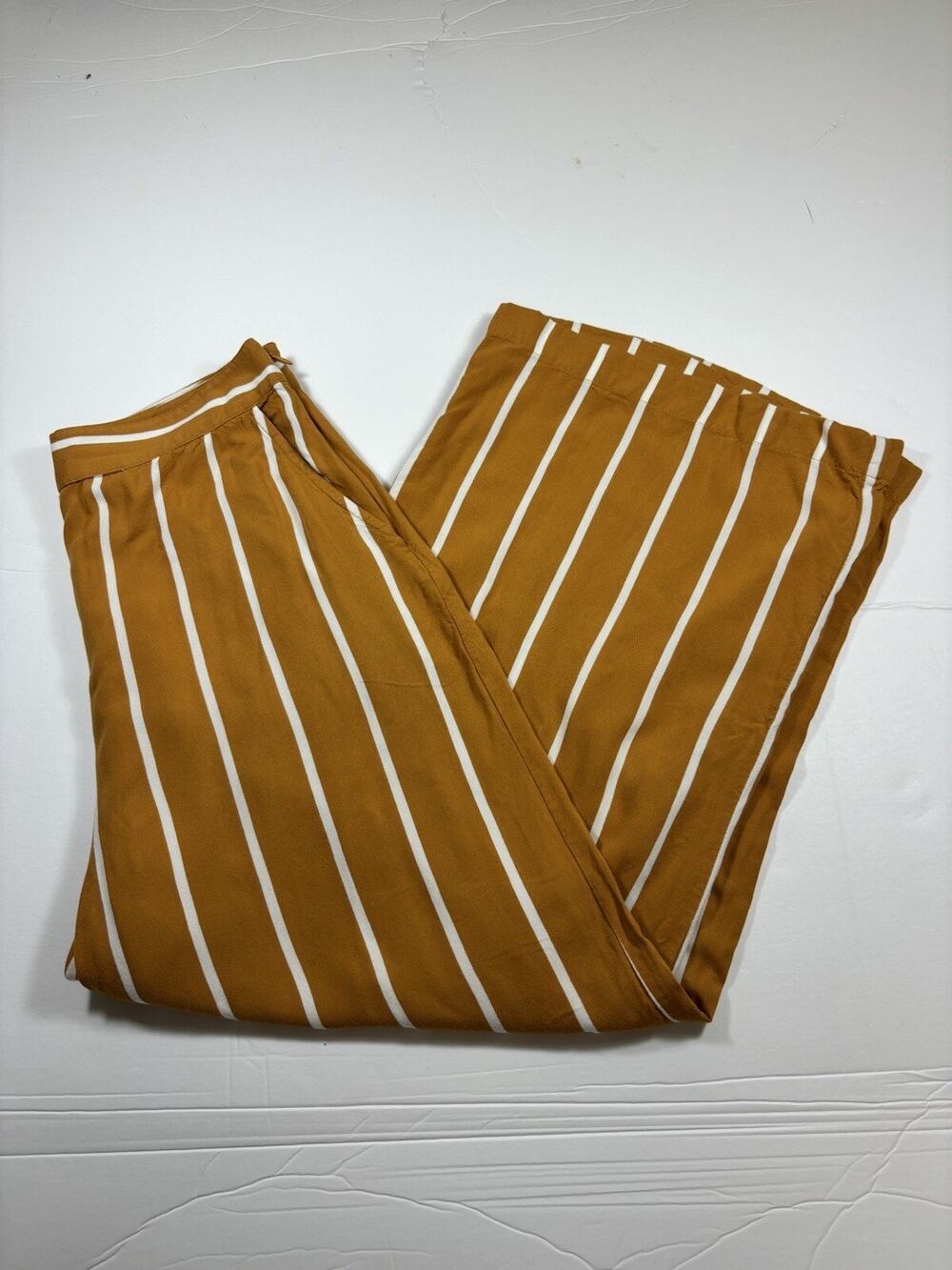 MNG Suit Mango Cropped Pants Gold Yellow White Stripe XS Pockets Wide Leg